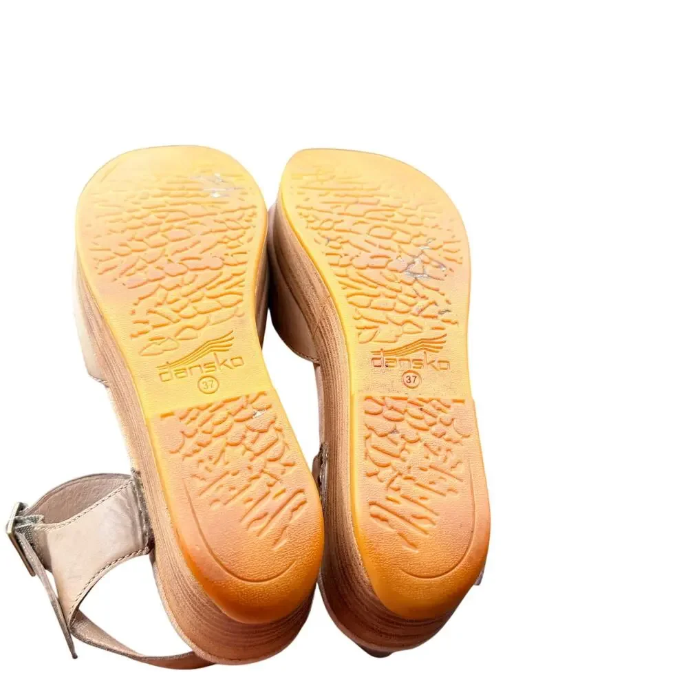 Dansko Leather Wedge Sandals Tan Camel Ankle Strap EU 37 US 6.5-7